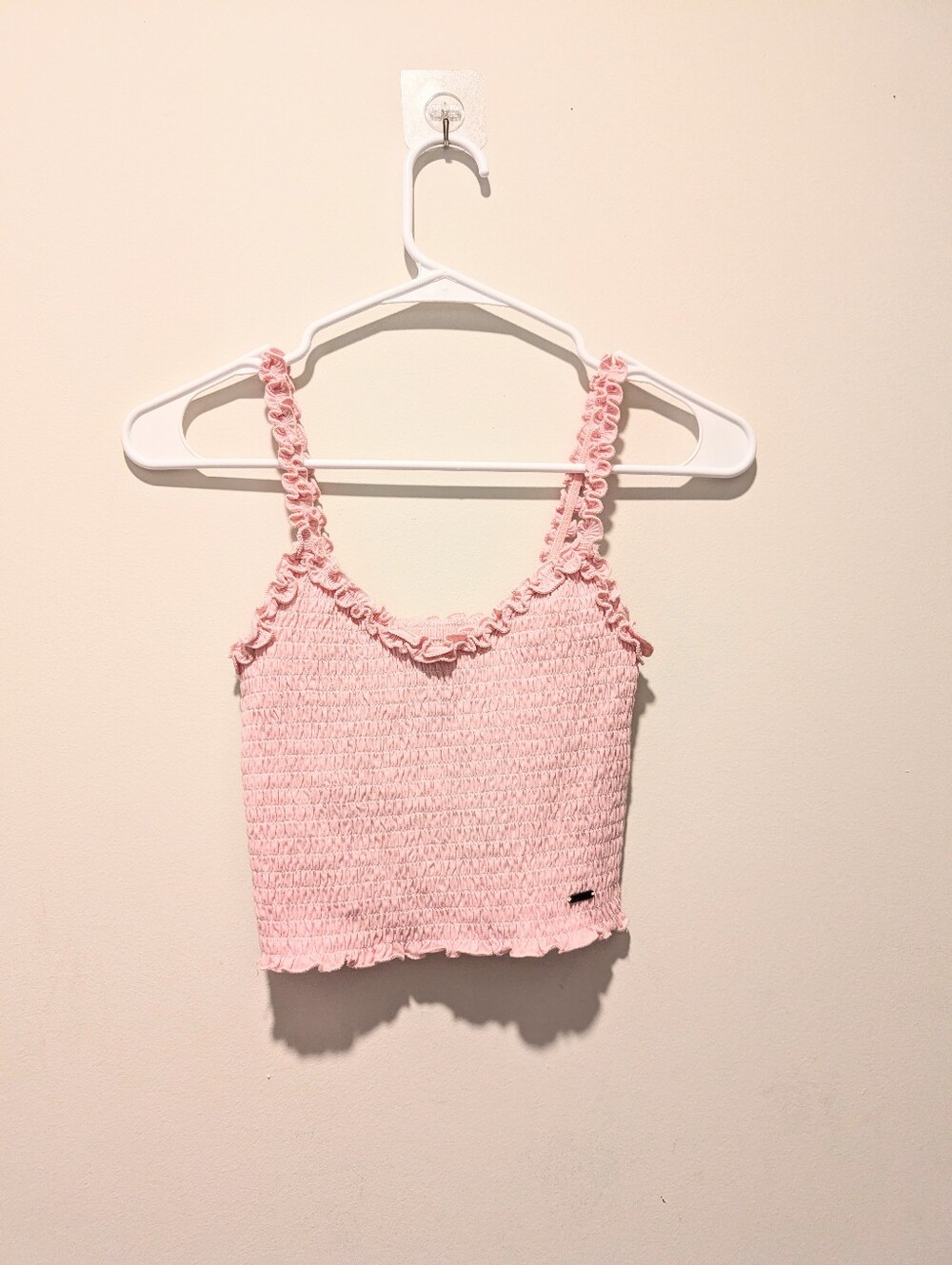 Hollister Light Pink Smocked Ruffle Coquette Cottage Festival Summer Top